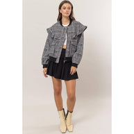 Plaid Ruffle Bomber Jacket