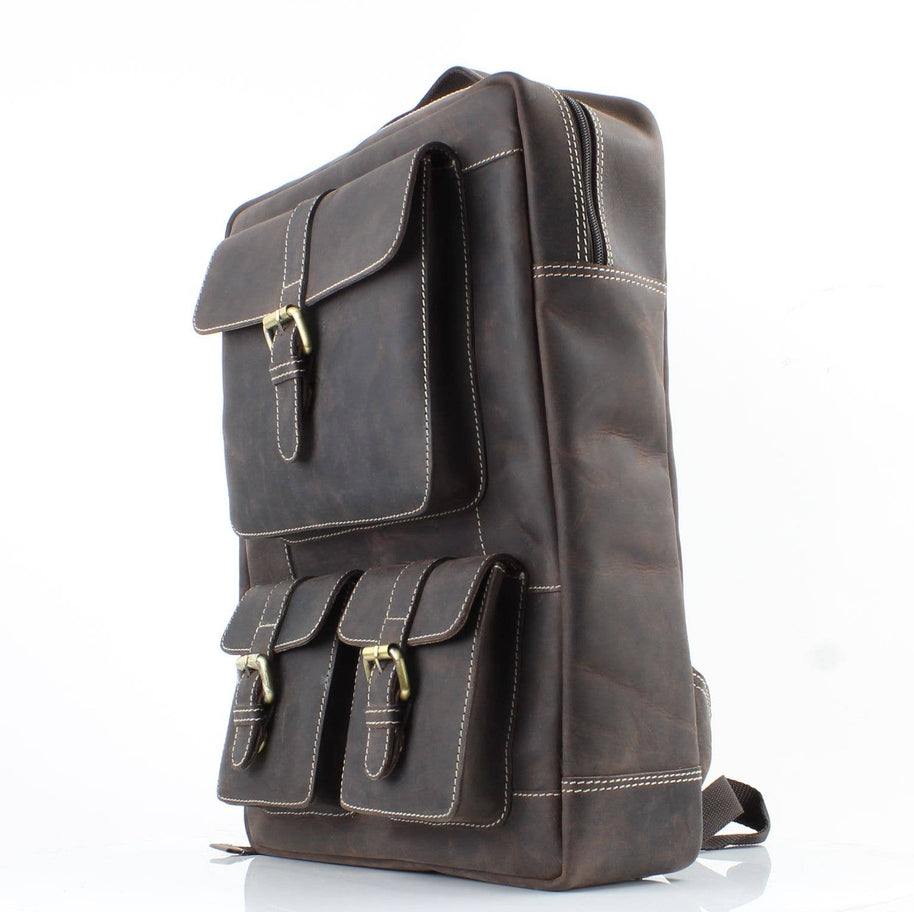 Hunter Leather Backpack with Front Pockets