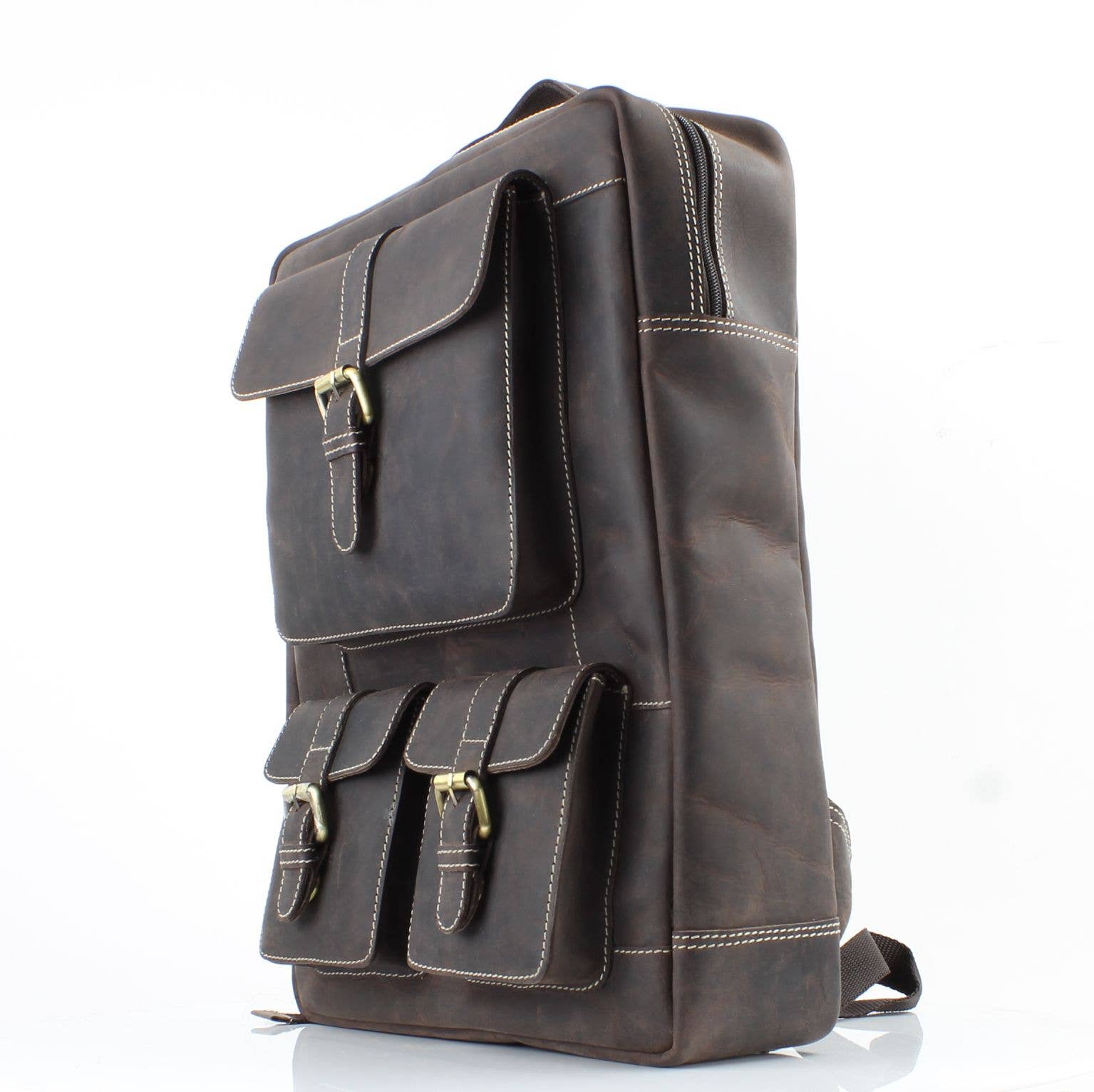 Hunter Leather Backpack with Front Pockets