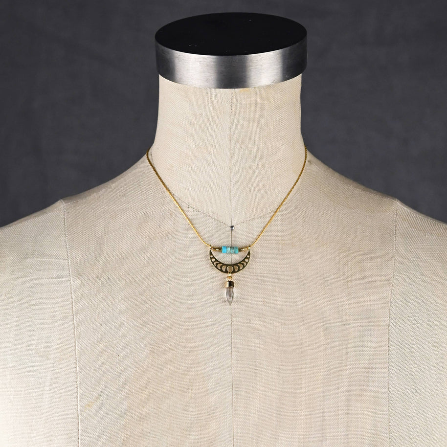 Moon Phase Necklace w/ Turquoise Jasper & Crystal