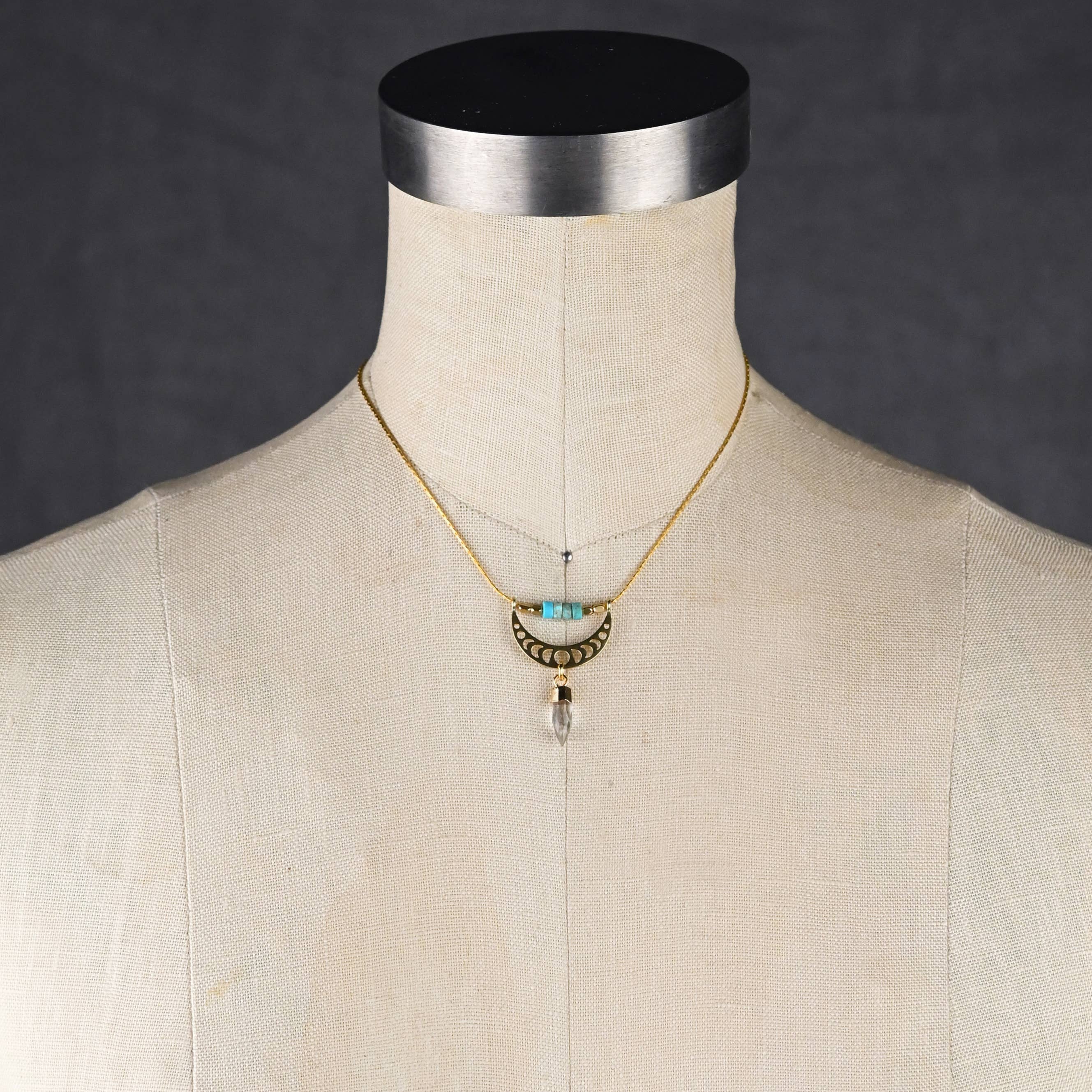Moon Phase Necklace w/ Turquoise Jasper & Crystal
