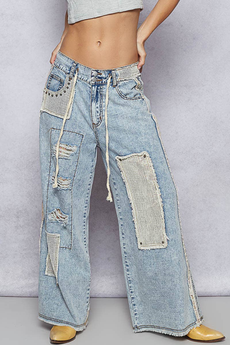 Patchwork & Stud Jeans