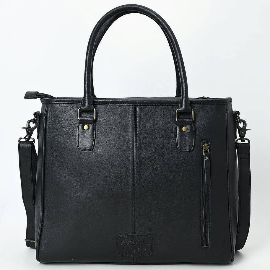 Handmade Western Leather Tote Bag with Hair-On Cowhide & Fringe