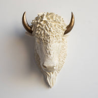 Faux Bison Wall Mount, Ivory/Bronze