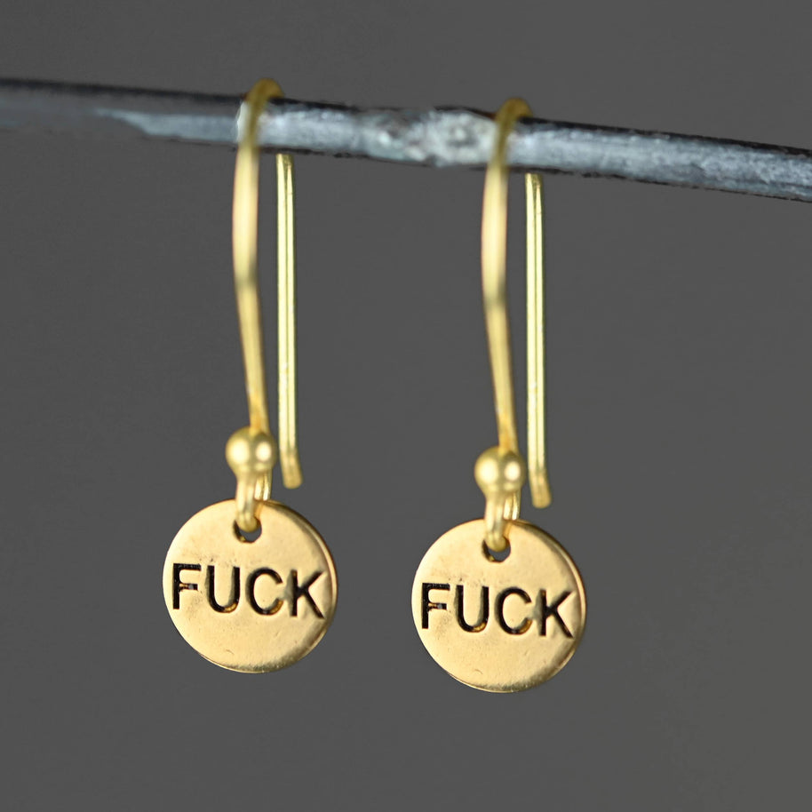 Hand Stamped Fu*k Dangling Earrings