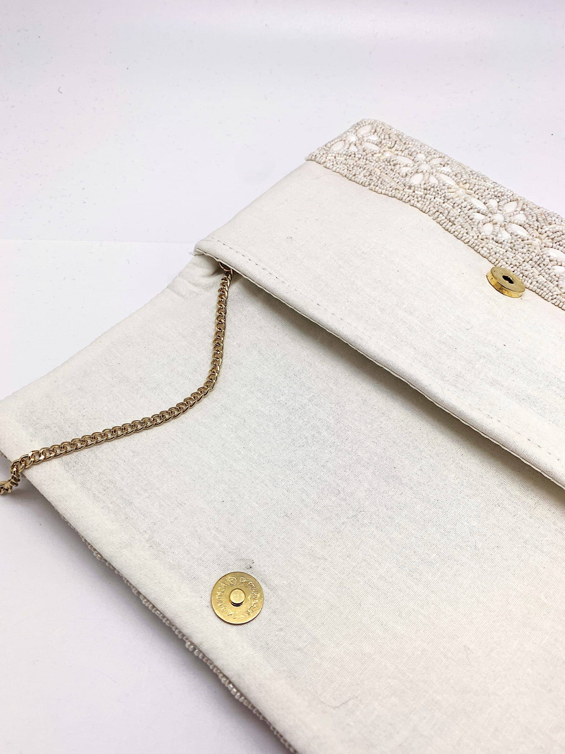 Cream Floral Beaded Clutch