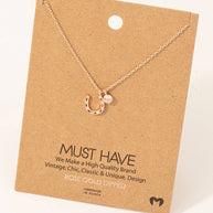 Gold Dipped Horse Shoe And Cz Charm Necklace