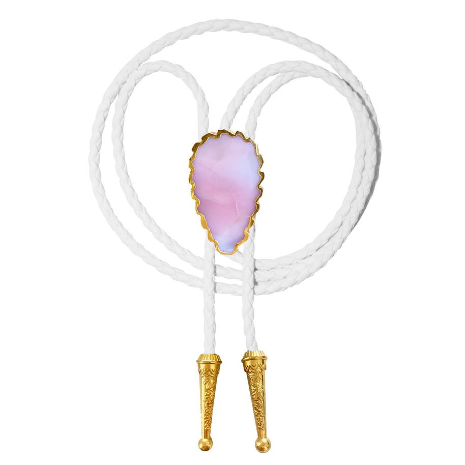 Gemstone Bolo Tie - Pink Opal (Gold)