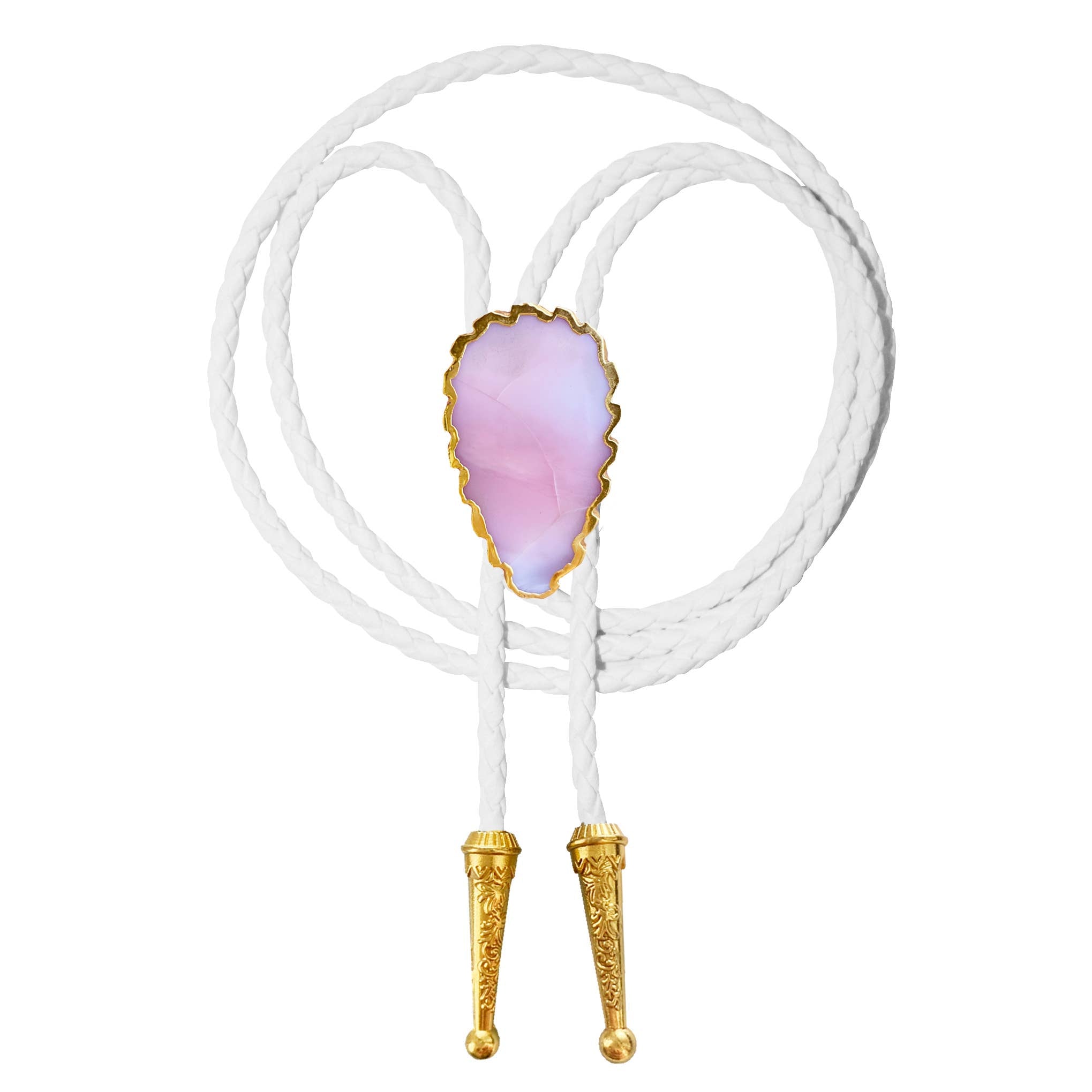 Gemstone Bolo Tie - Pink Opal (Gold)