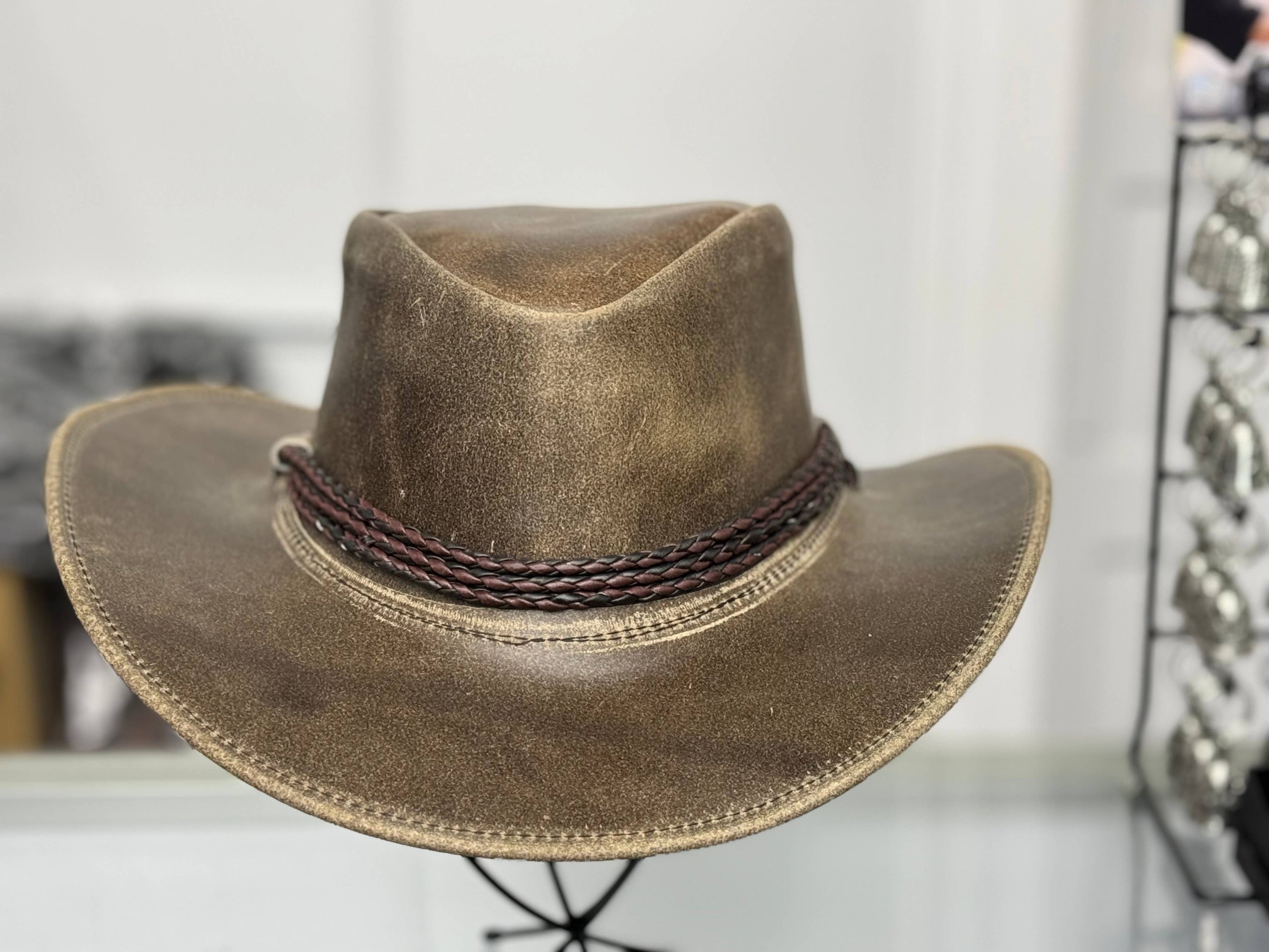 Banjo  Leather Cowboy Western Hat
