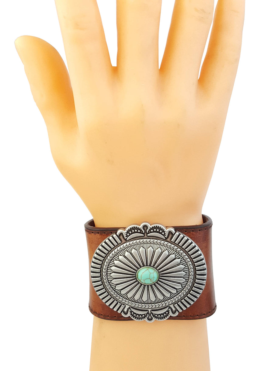 Leather Cuffs with Oval Concho