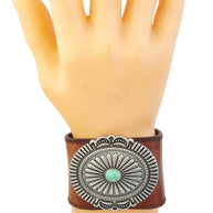 Leather Cuffs with Oval Concho