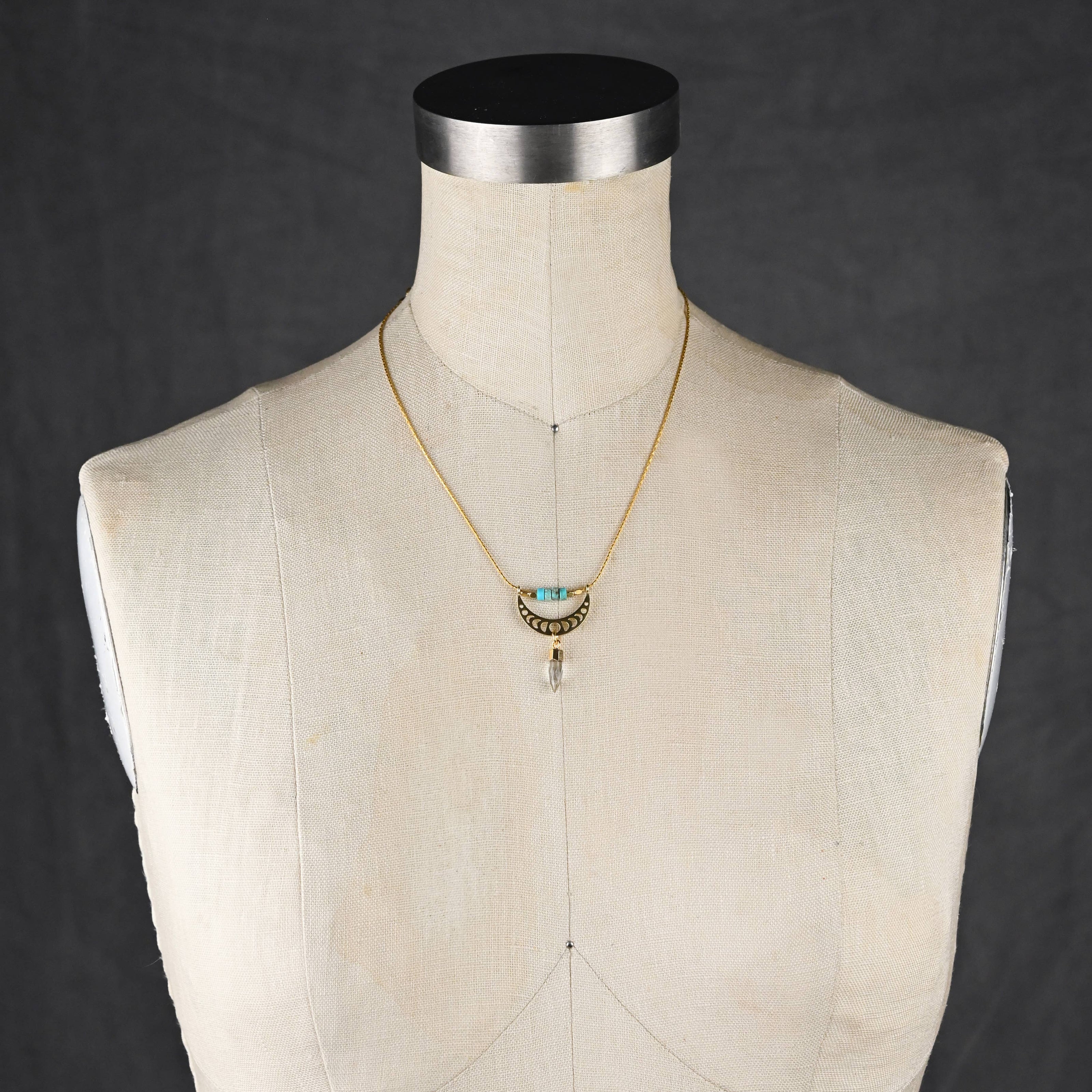 Moon Phase Necklace w/ Turquoise Jasper & Crystal