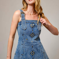 Denim Buckle Dress, Med Wash