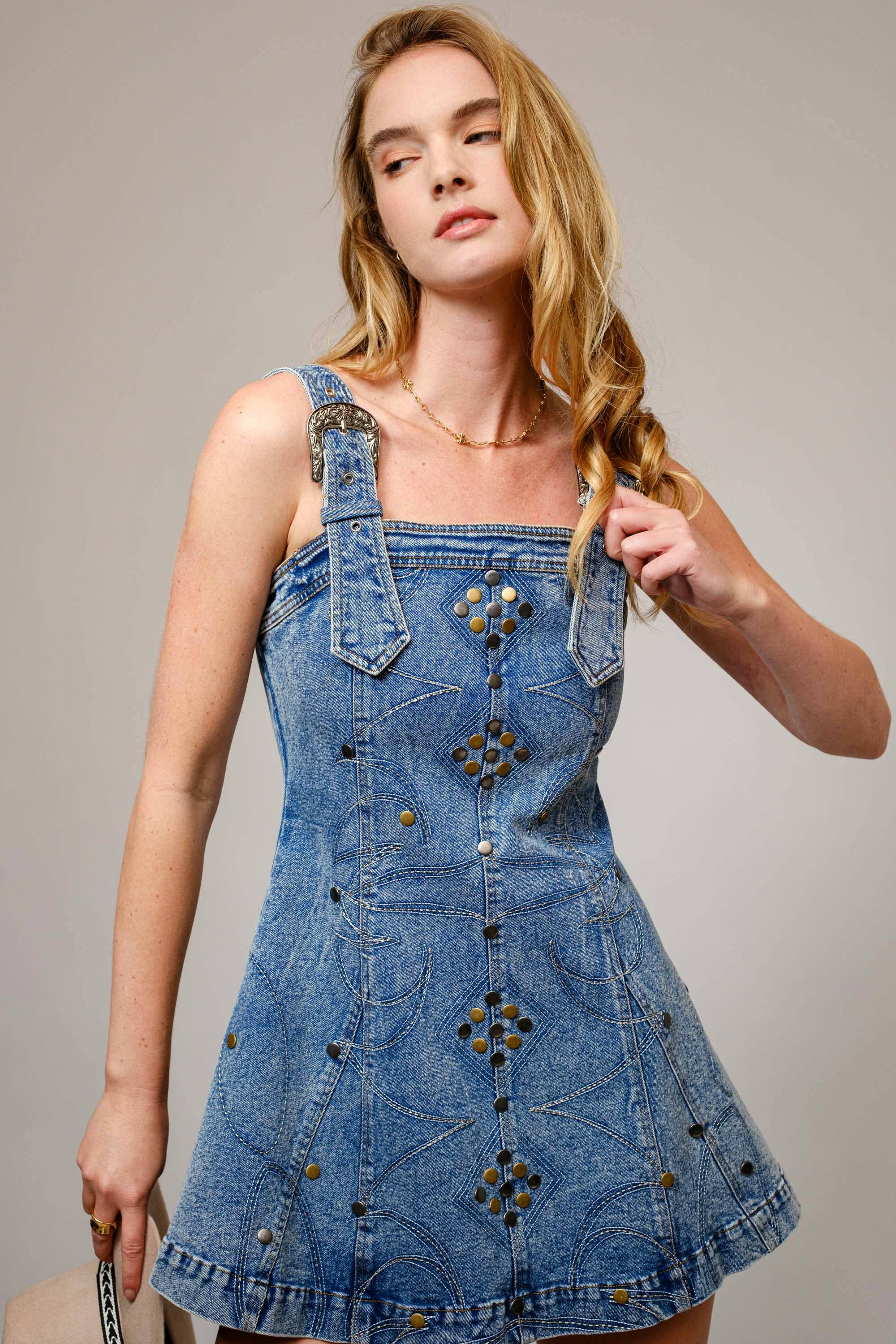 Denim Buckle Dress, Med Wash