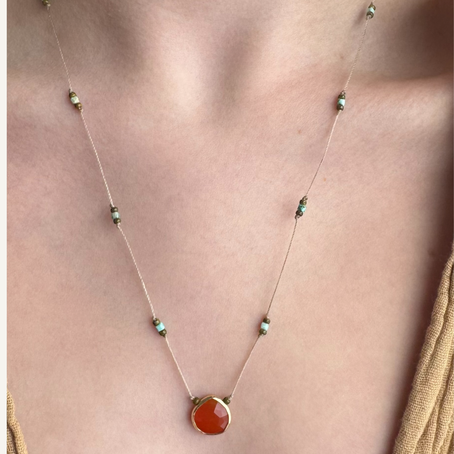 Turquoise and carnelian hand-knotted necklace