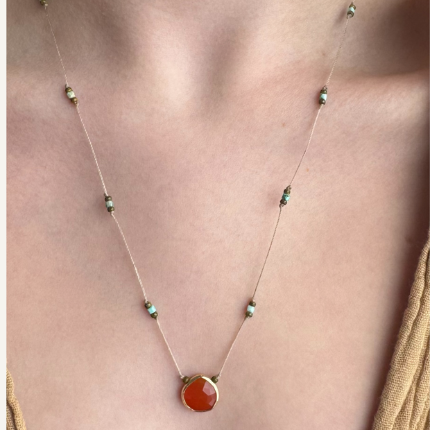 Turquoise and carnelian hand-knotted necklace