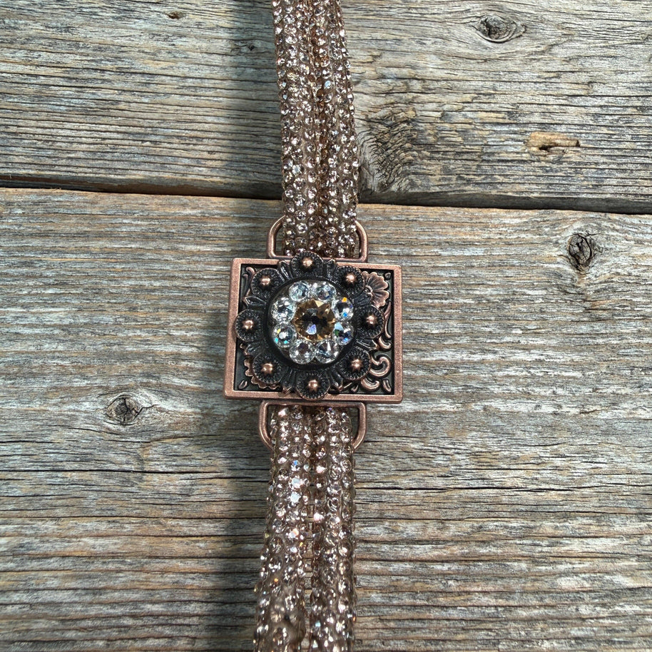 Champagne Rhinestone Bolo, Crystal Slide