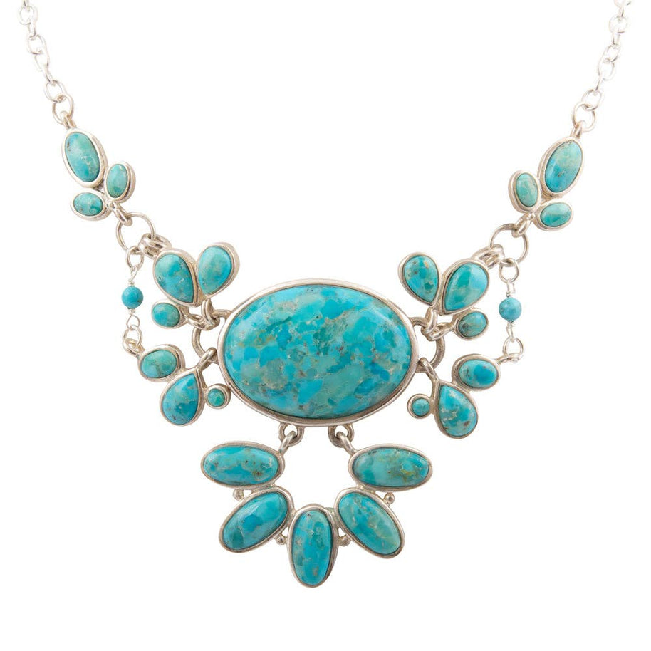 Genuine Blue Turquoise Sterling Silver Statement Necklace