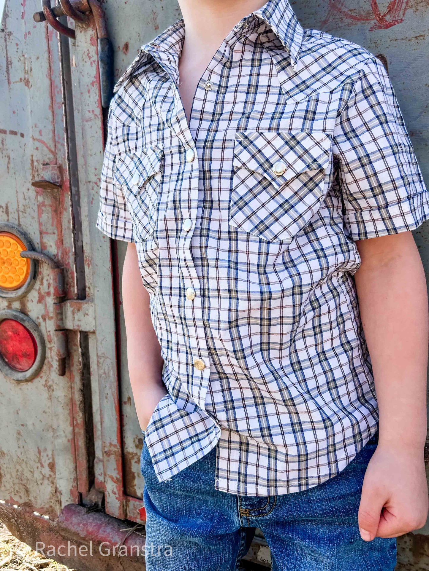 Youth Tan Pattern Metal Snap Shirt