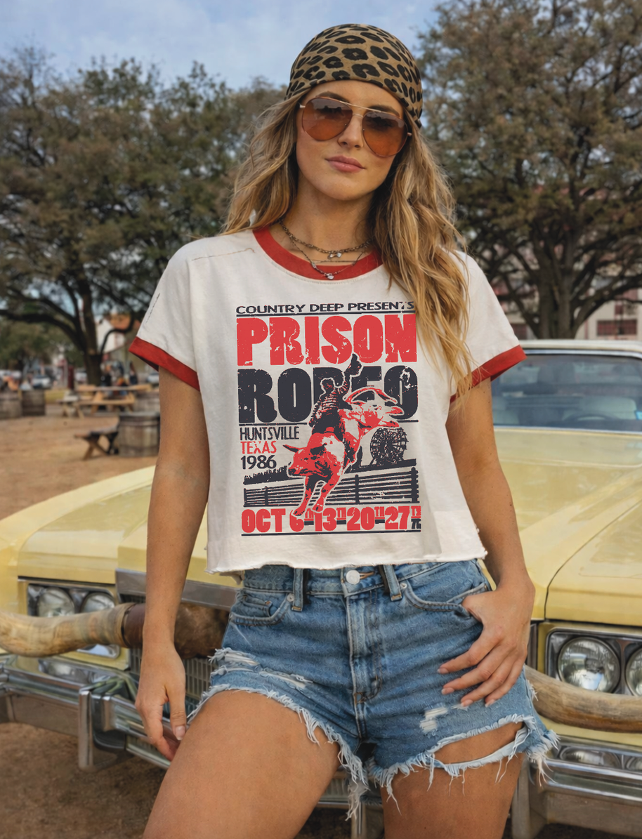 Prison Rodeo Ringer Crop T-Shirt