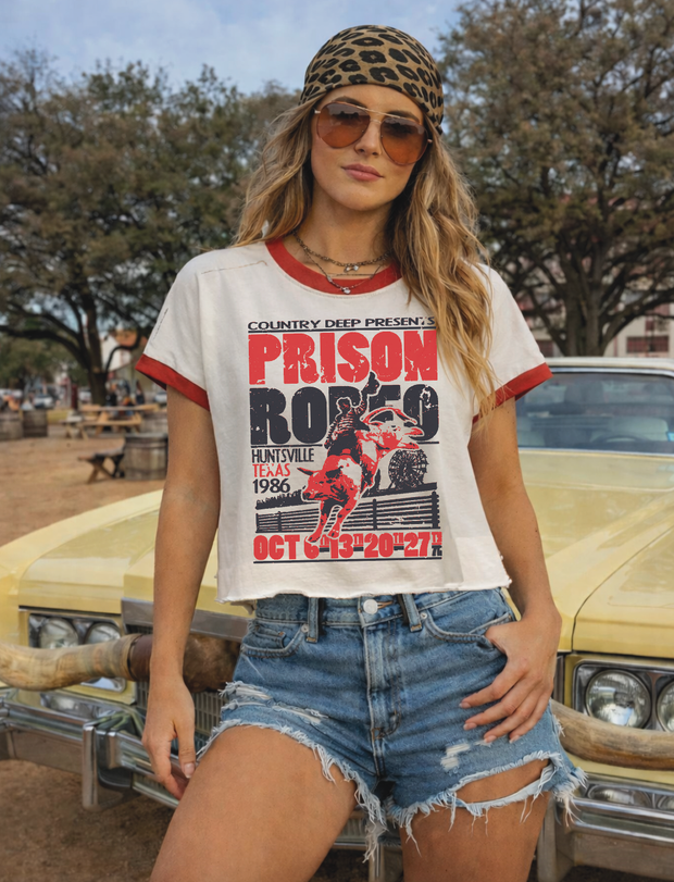 Prison Rodeo Ringer Crop T-Shirt