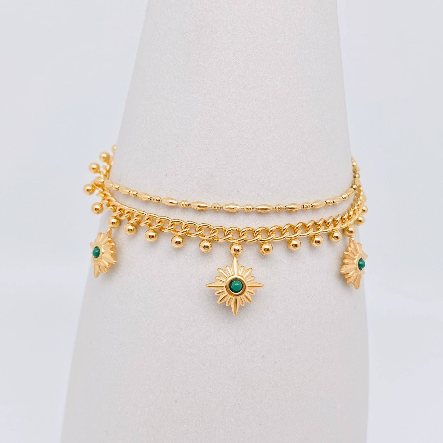 Triple Stars Pendant Double Stainless Steel Chain Bracelet