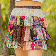 Patchwork Ruffle Tiered Mini Skirt