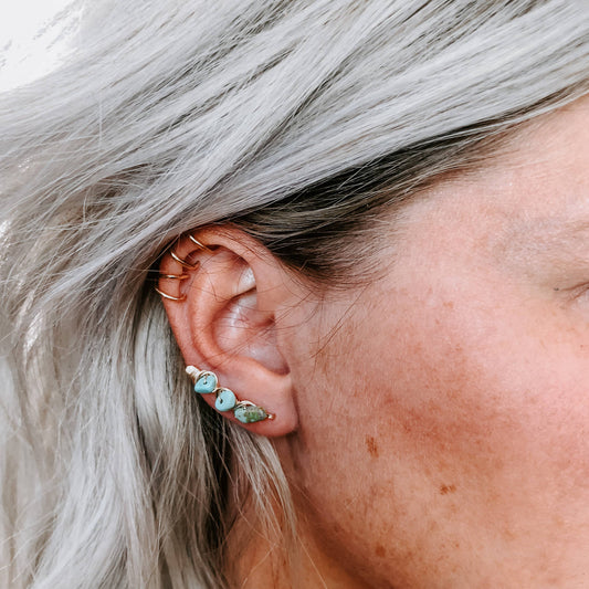 Kingman Turquoise Ear Climber: Sterling Silver