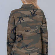 Camo Button-Down with Embroidered Roses