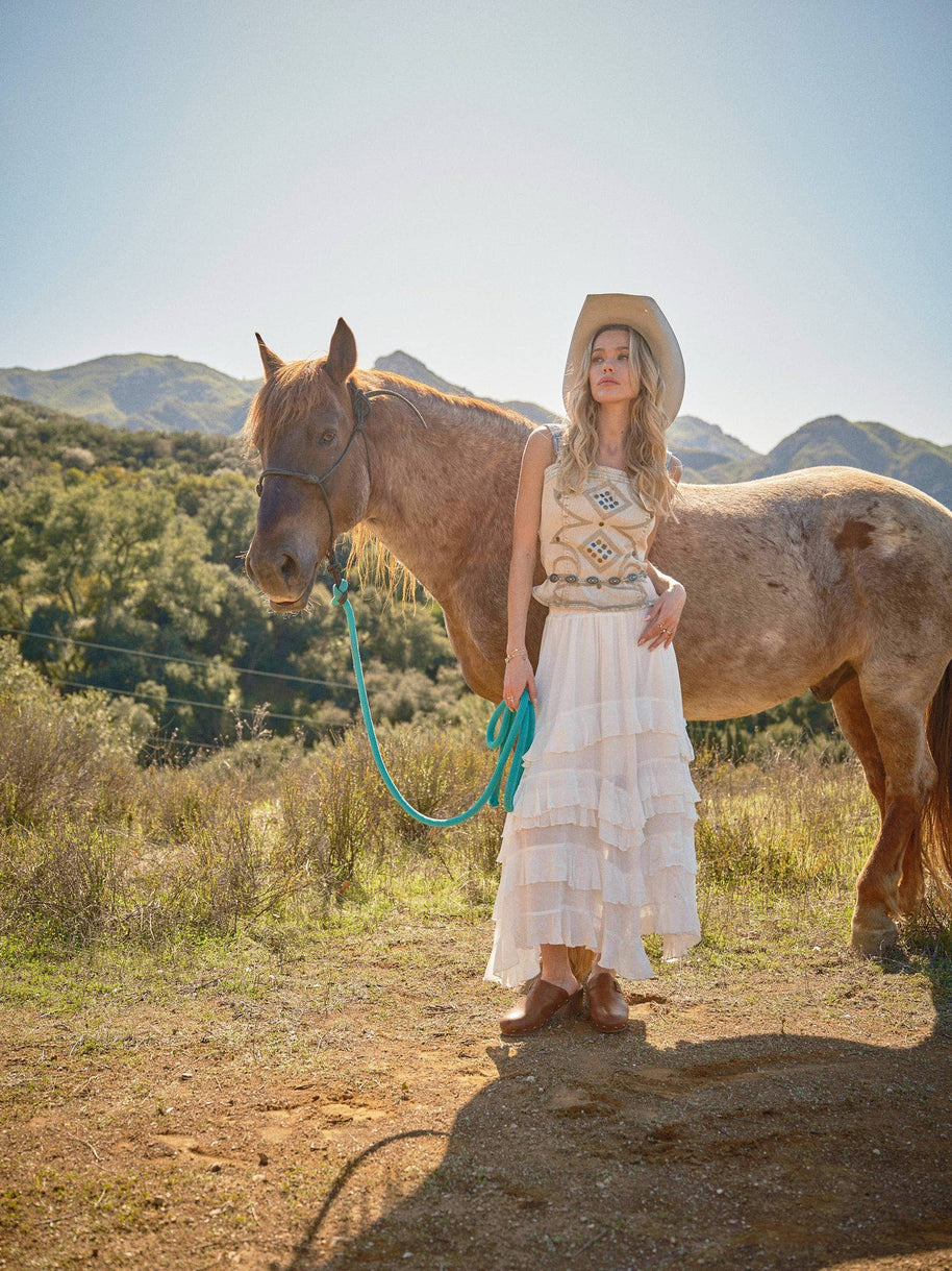 Western Buckle Strap Denim Top