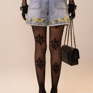 High Rise Cuffed Embroidered Denim Shorts
