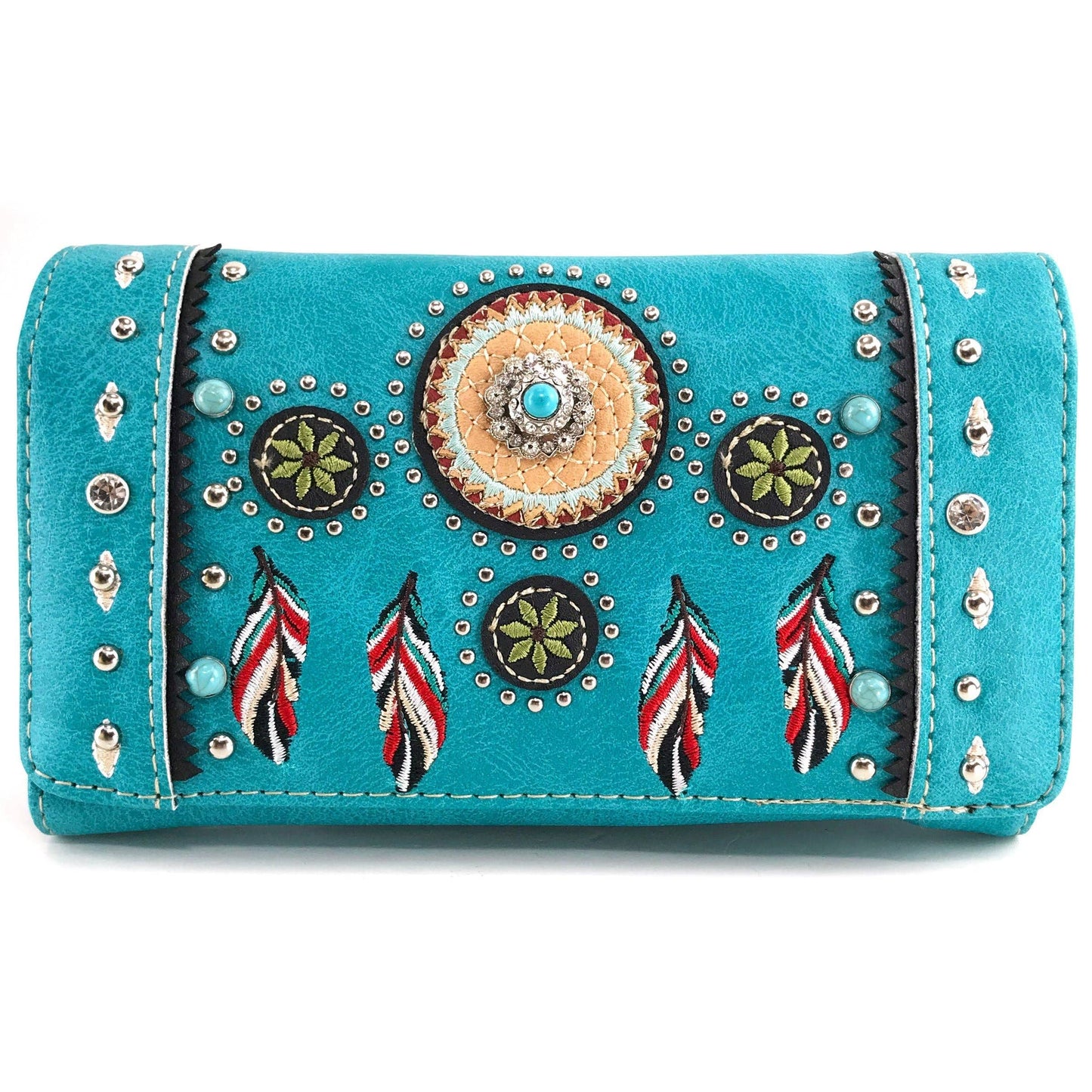 Embroidered Dream Catcher Native Feathers Crossbody Wallet