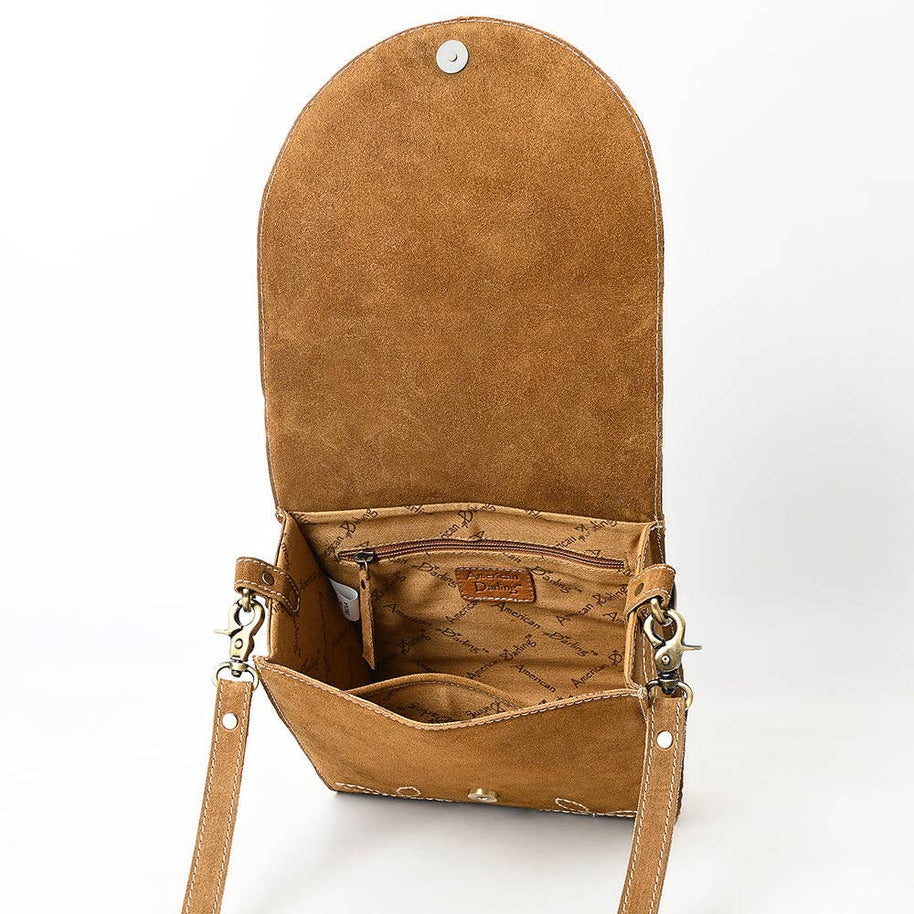 Western Flap Crossbody Bag with White Rope & Floral Stitch