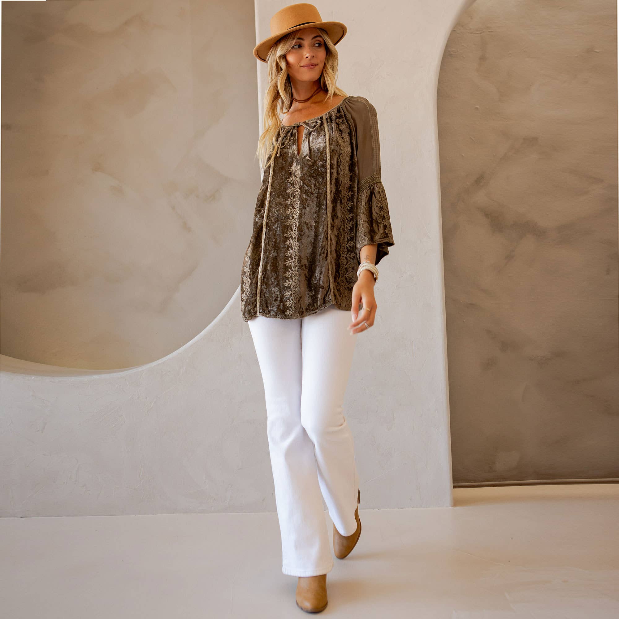 Velvet Patchwork Peasant Top
