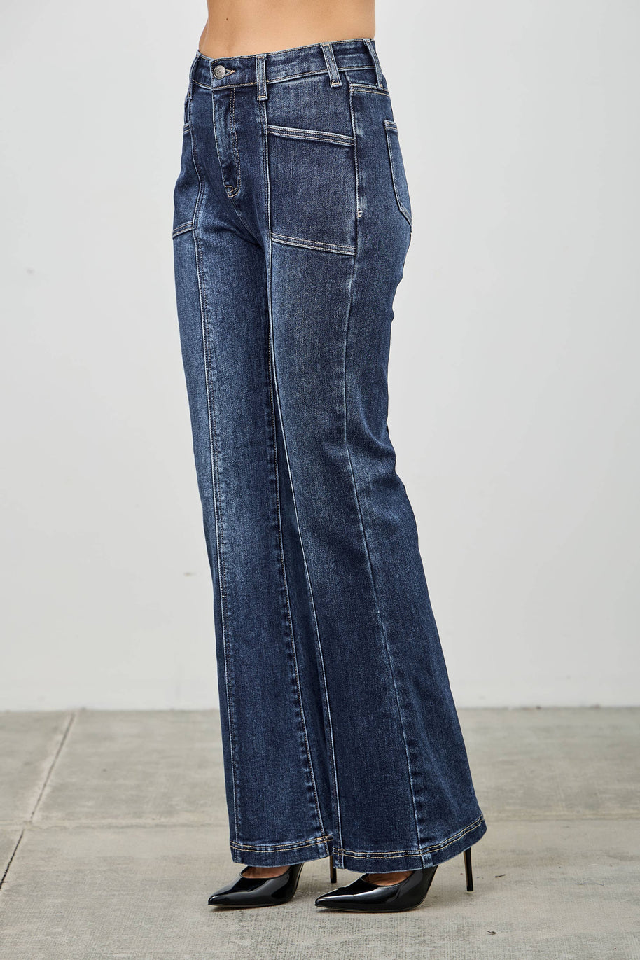 High-Rise Boot Cut Jeans Seam Detail