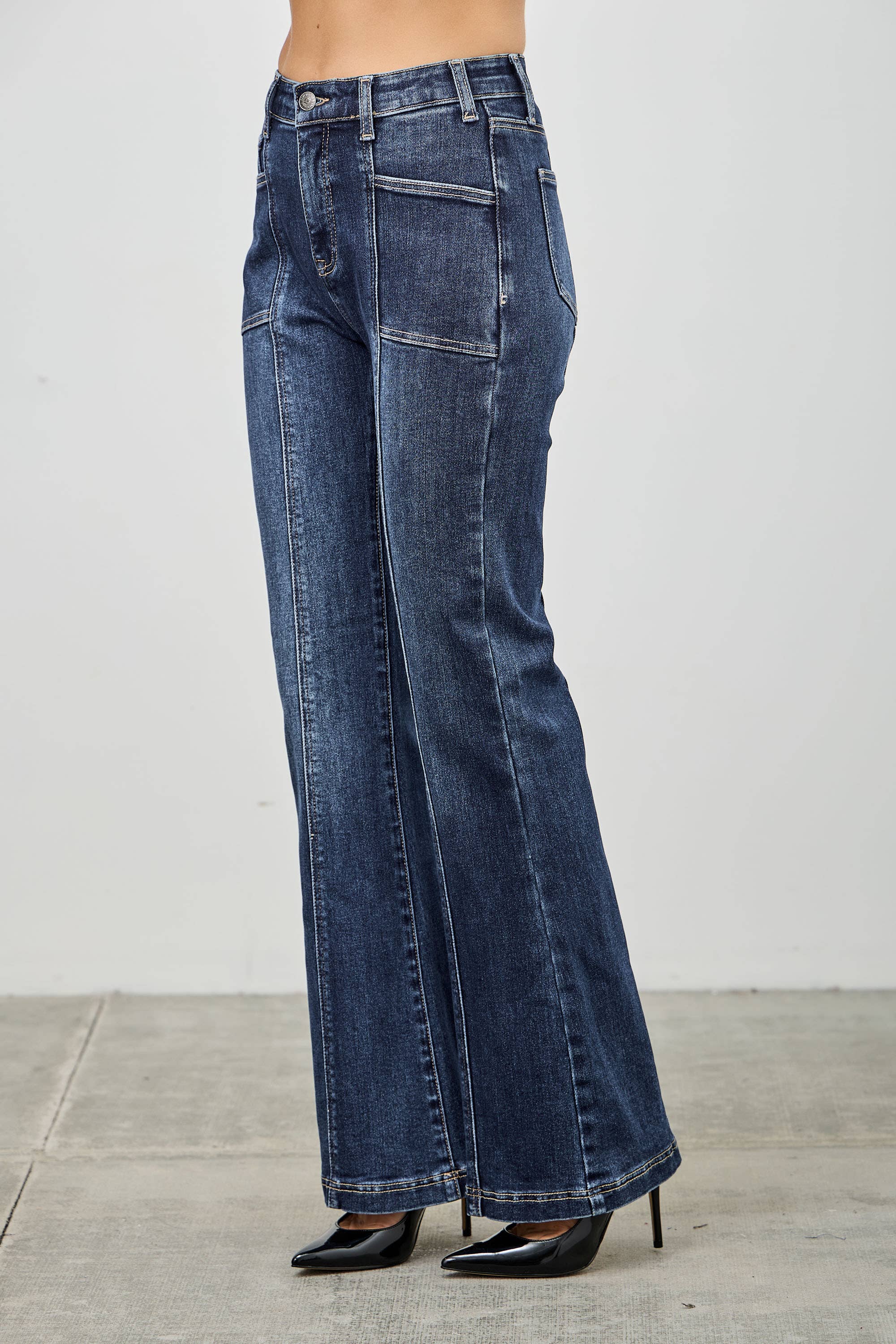 High-Rise Boot Cut Jeans Seam Detail