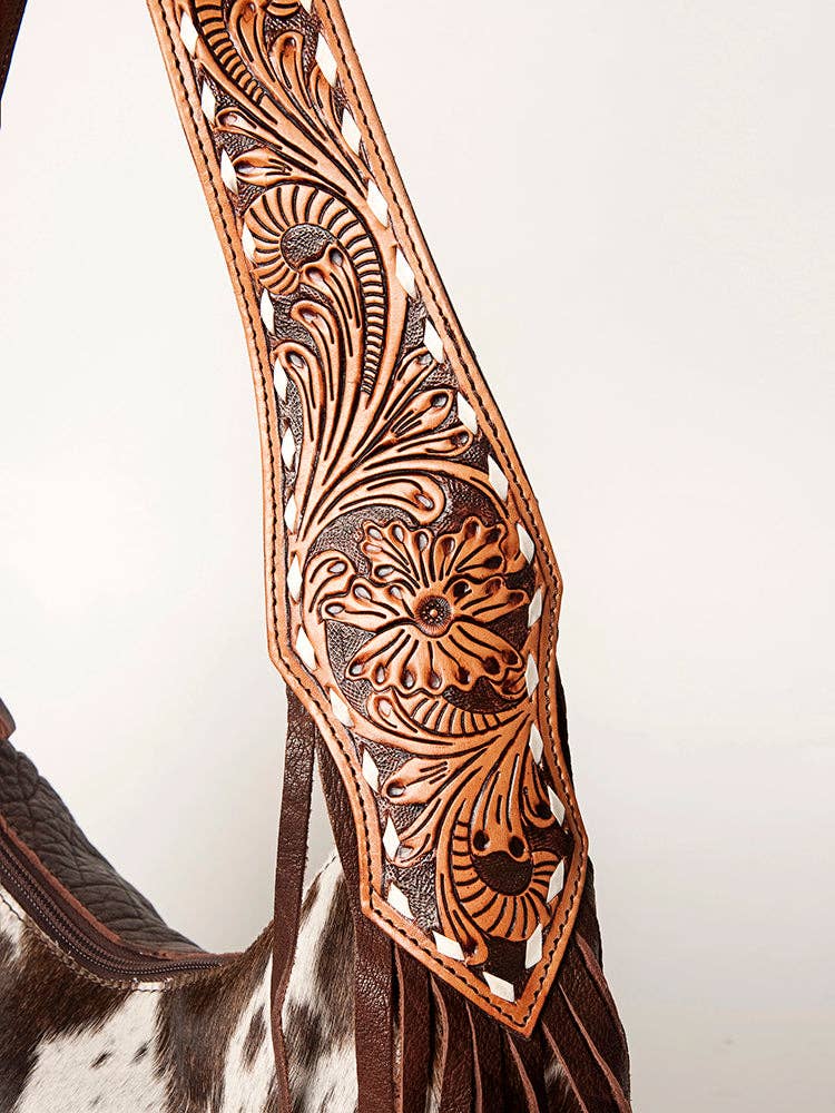 American Darling Hobo Bag Hair-On Hide with Tooled Leather Strap