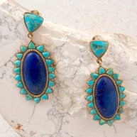 Oasis Royale Blue Lapis and Turquoise Golden Drop Earrings