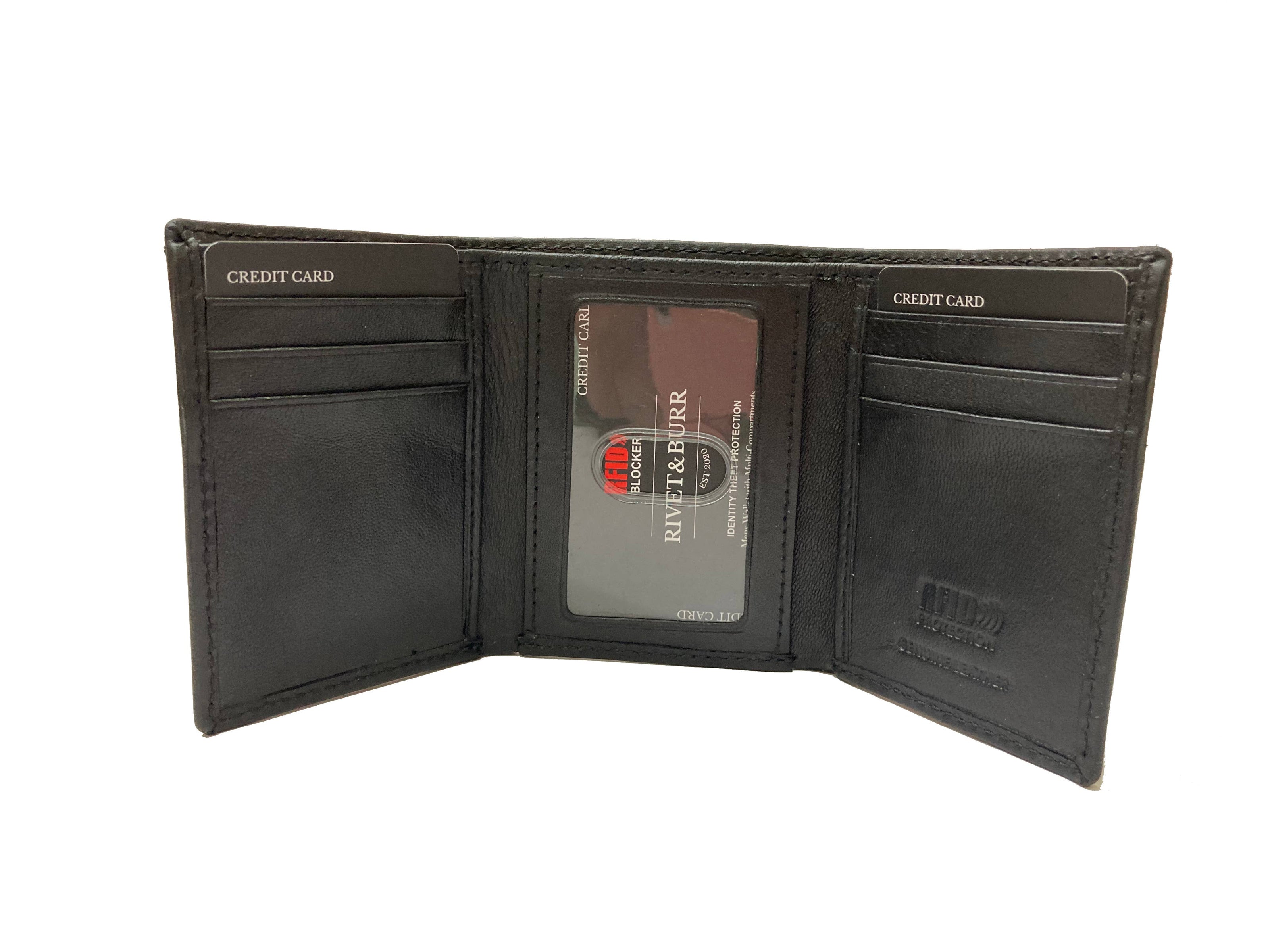 Double Stitch Leather Trifold Wallet