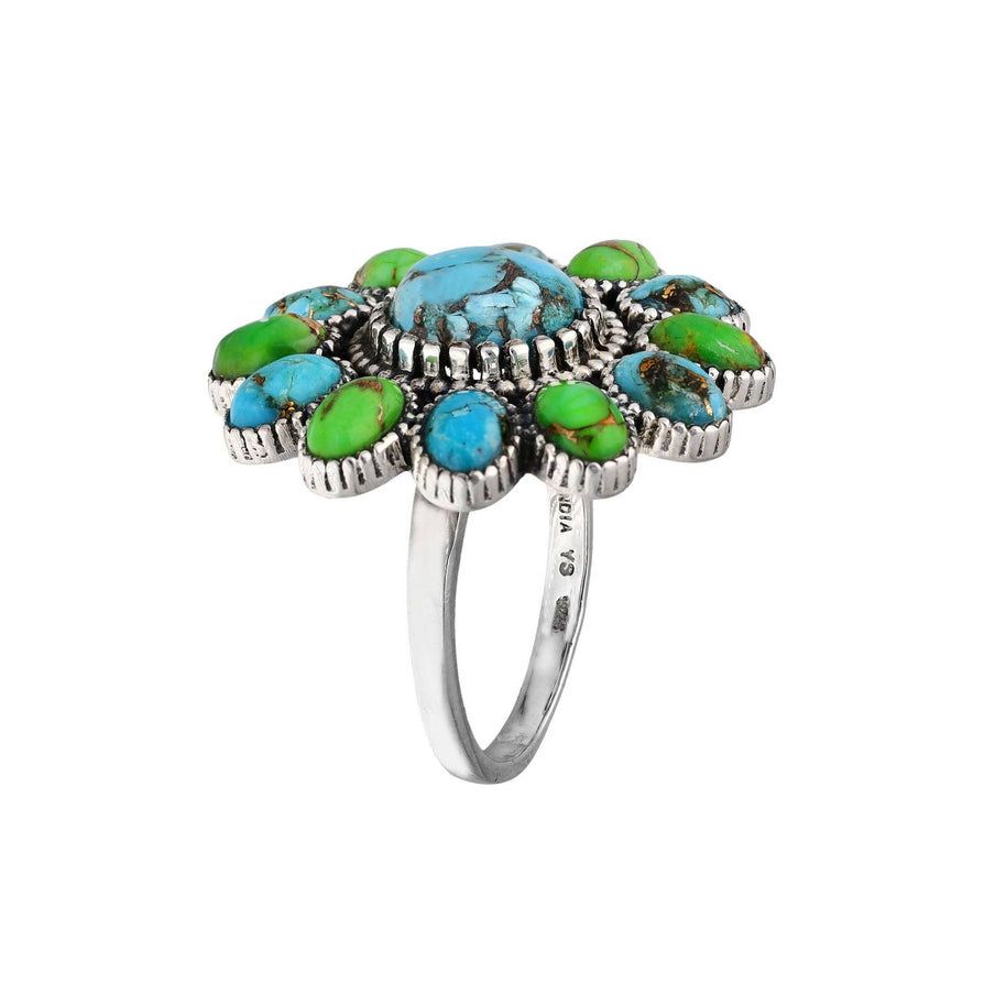 Silver Celestial Bloom Turquoise Ring