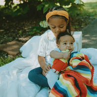 Handmade Knit Baby Blanket, Rainbow