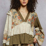 Long sleeve patchwork ruffle top