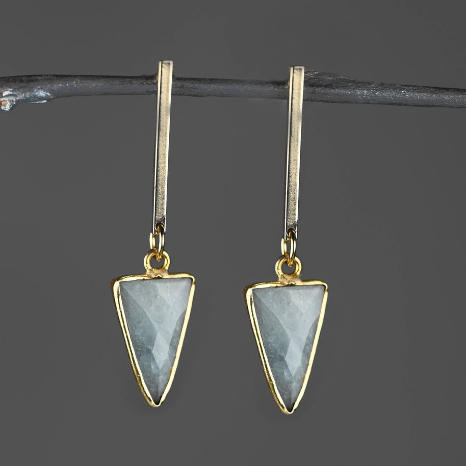 Bar Top Classic Semi Precious Triangle Drop Earrings