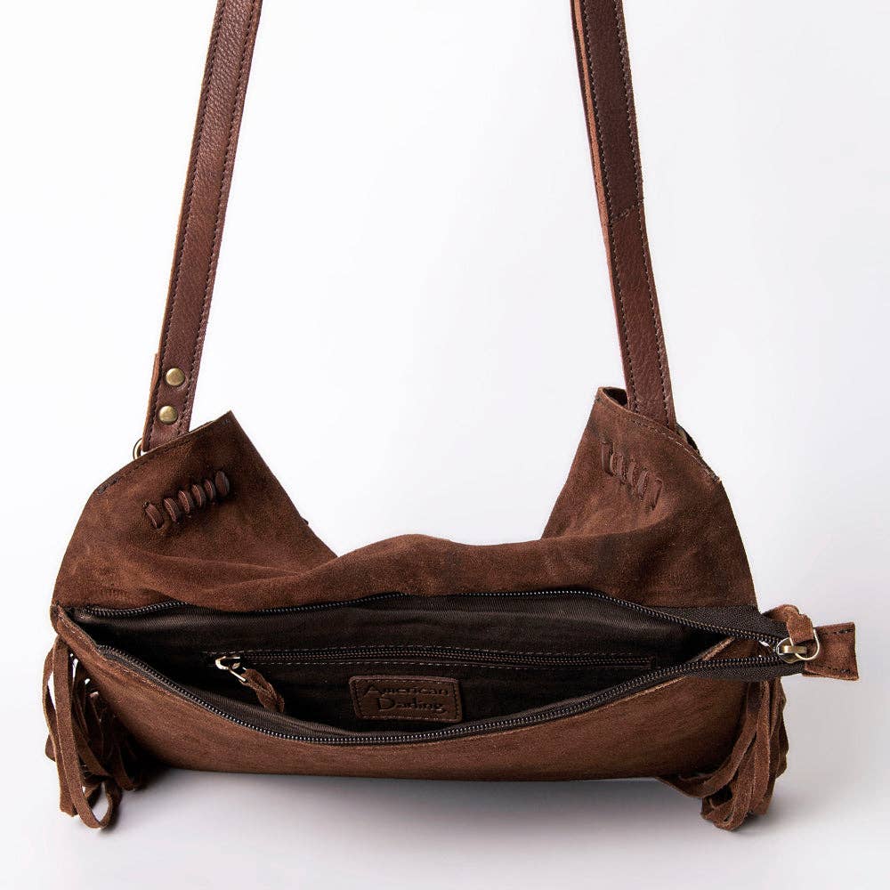Suede Leather & Fringe Purse Clutch, Espresso