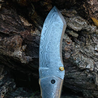 Damascus Steel Folding Knife Wolf Engraved TK-052
