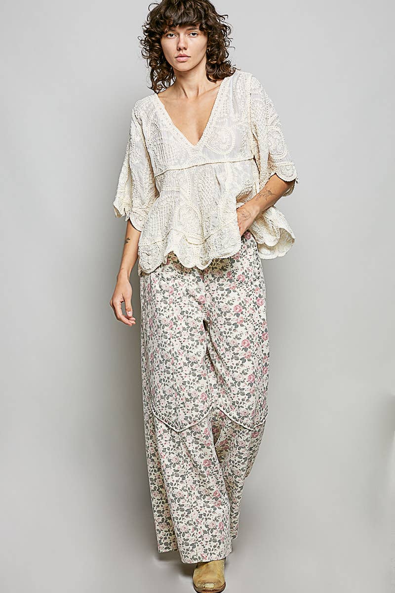V-neck Solid Crochet Top