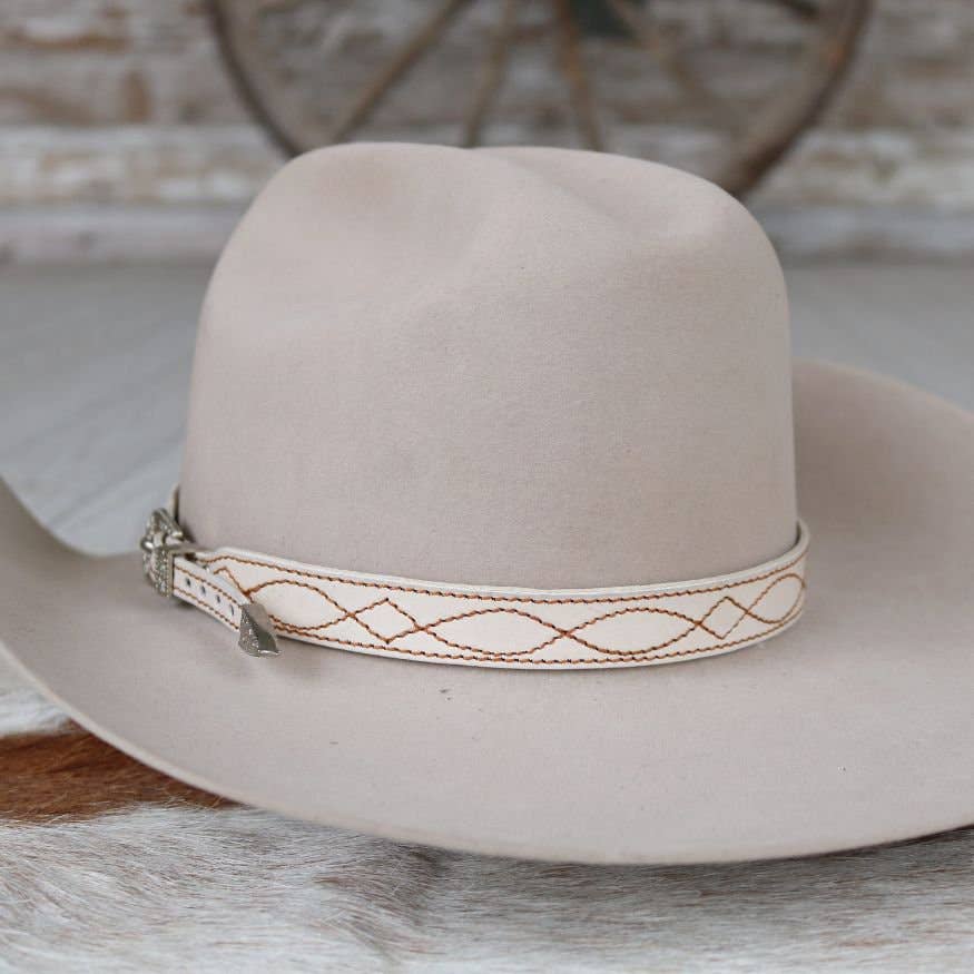 Bone White Leather Boot Stitch Hat Band