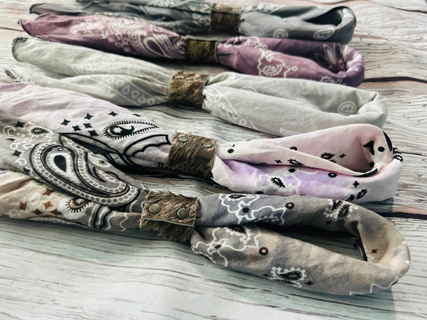 Purple & Grey Bandanas & Leather Slide