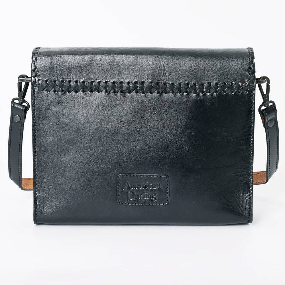 Embossed Leather Envelope Bag, Black
